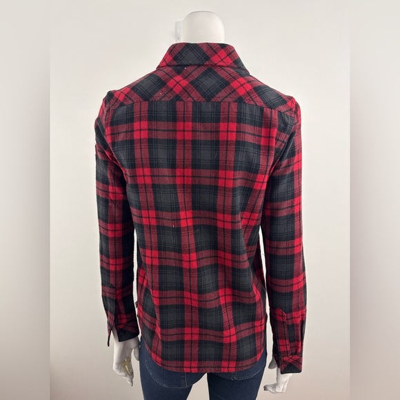 HBC Team Canada Red and Black Plaid Button-Down cotton flannel Shirt size XS - Picture 3 of 9